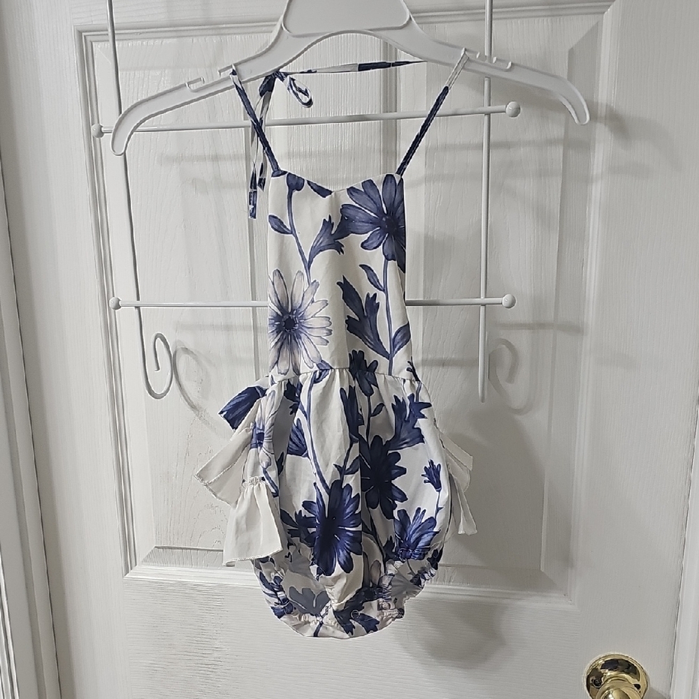 Source Unknown Blue and White Floral Kids One Piece
